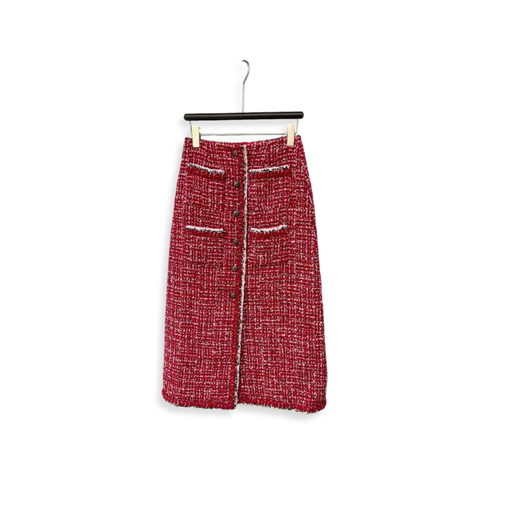 CHANEL LONG SKIRT TWEED RED